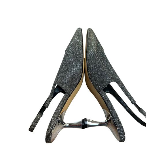 Ann Taylor Kitten Heels Shimmer Square Toe Slingback Pumps Silver Sparkle 8 - Picture 6 of 12